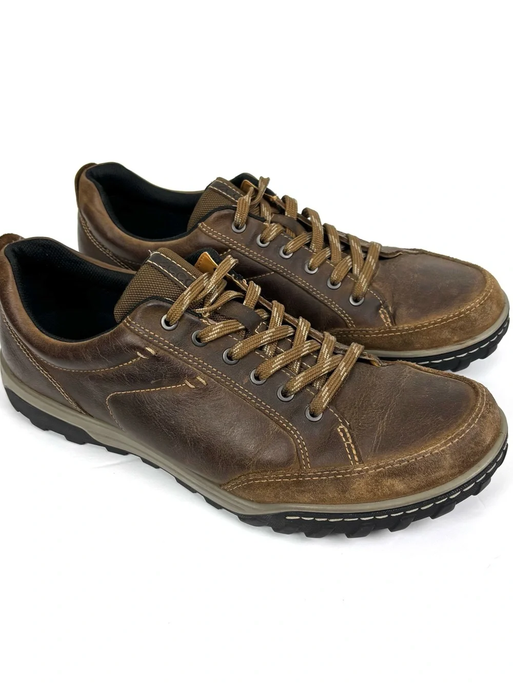 Ecco Receptor Technology Mens 13 (47) Brown Leather Hiking Shoes Sneakers